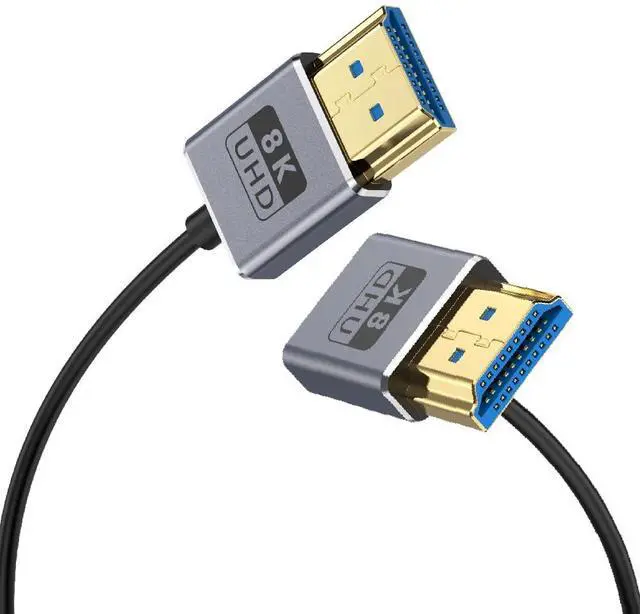 Main image of BUCIER 1ft 8K@60Hz HDMI Cable, OD 2.5mm Ultra-Thin HDMI 2.1 Version UHD Cord, 48Gbps HDMI Down Angle Male to Straight Male Coaxial Cable for GH5S, PS5, Xbox One, HDTV, Dynamic HDR,eARC