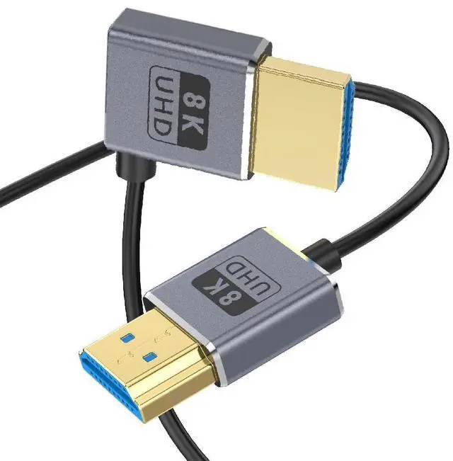 Main image of BUCIER 1ft 8K@60Hz HDMI Cable, OD 2.5mm Ultra-Thin HDMI 2.1 Version UHD Cord, 48Gbps HDMI Left Angle Male to Straight Male Coaxial Cable for GH5S, PS5, Xbox One, HDTV, Dynamic HDR,eARC