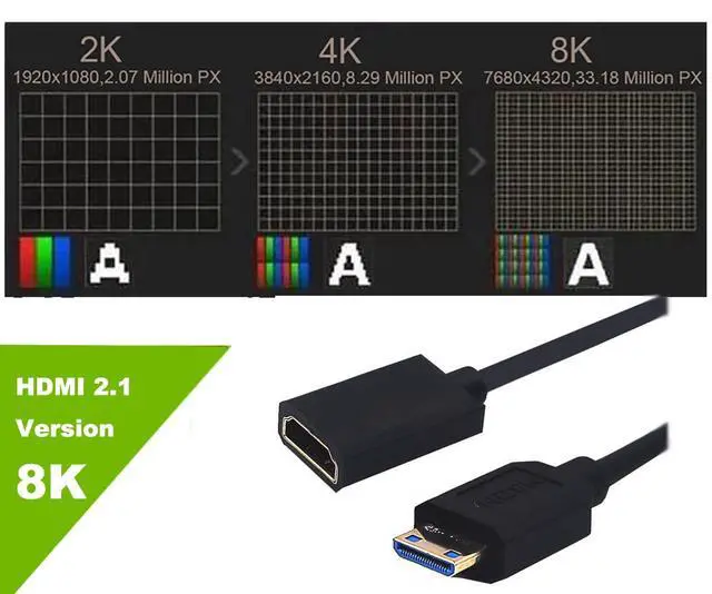 Alt view image 3 of 5 - BUCIER 4ft Mini HDMI to HDMI Extension 8K@60Hz Coiled Cable, Straight Mini HDMI 2.1 Male to HDMI 2.1 Female Extender Adapter Shield Spiral Spring Cord, 48Gbps High Speed, Ultra HD, Dynamic HDR