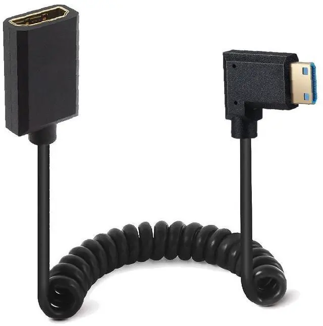 Main image of BUCIER 4ft Mini HDMI to HDMI Extension 8K@60Hz Coiled Cable, Right Angle Mini HDMI 2.1 Male to HDMI 2.1 Female Extender Adapter Shield Spiral Spring Cord, 48Gbps High Speed, Ultra HD, Dynamic HDR