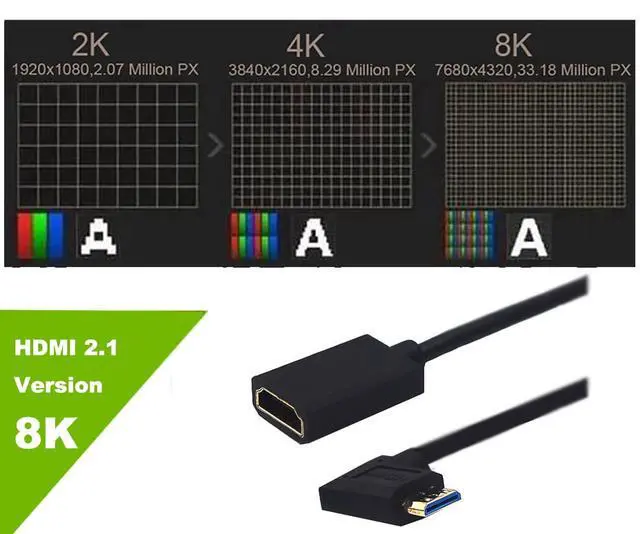 Alt view image 3 of 5 - BUCIER 4ft Mini HDMI to HDMI Extension 8K@60Hz Coiled Cable, Right Angle Mini HDMI 2.1 Male to HDMI 2.1 Female Extender Adapter Shield Spiral Spring Cord, 48Gbps High Speed, Ultra HD, Dynamic HDR