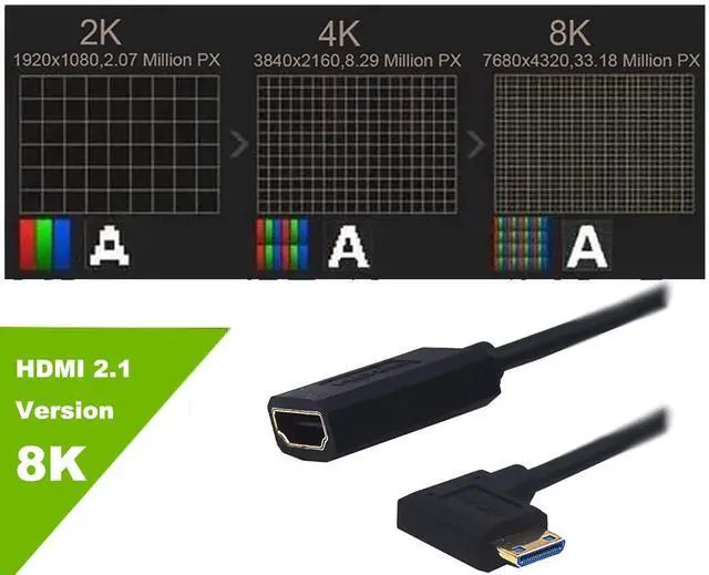 Alt view image 3 of 5 - BUCIER 4ft Mini HDMI to HDMI Extension 8K@60Hz Coiled Cable, Left Angle Mini HDMI 2.1 Male to HDMI 2.1 Female Extender Adapter Shield Spiral Spring Cord, 48Gbps High Speed, Ultra HD, Dynamic HDR