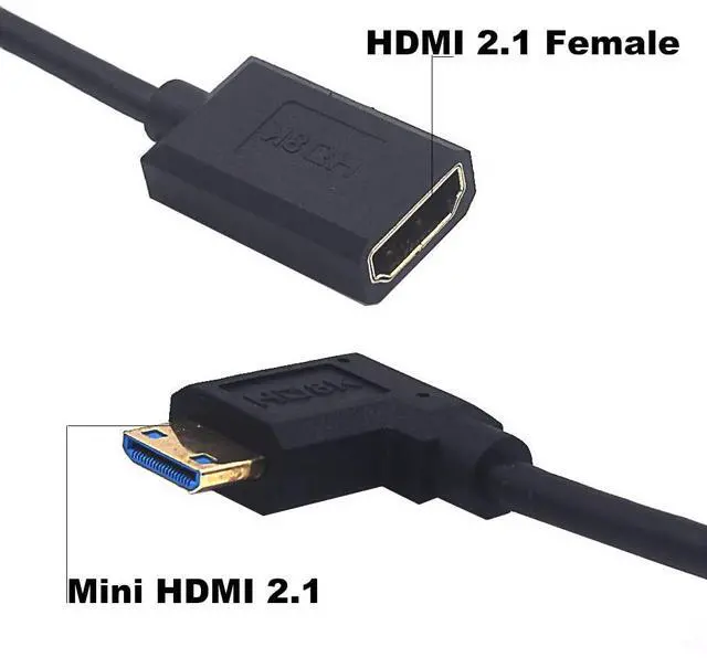 Alt view image 2 of 5 - BUCIER 4ft Mini HDMI to HDMI Extension 8K@60Hz Coiled Cable, Left Angle Mini HDMI 2.1 Male to HDMI 2.1 Female Extender Adapter Shield Spiral Spring Cord, 48Gbps High Speed, Ultra HD, Dynamic HDR