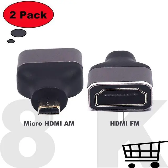 Alt view image 2 of 5 - BUCIER 2 Pack 8K@60Hz Micro HDMI 2.1 Male to HDMI 2.1 Female Adapter Extender Connector Converter Coupler for Camera, Laptop, Projector, HDTV, 3D 48Gbps Bidirectional, Support 4K@120Hz, Dynamic HDR