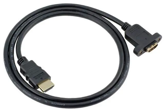 Alt view image 5 of 7 - BUCIER HDMI Extension Cable High Speed HDMI Male to Female Extension Wire Cord HDMI Extender w/Screw Nut for Panel Mount - Gold Plated Plugs, Black (2FT)