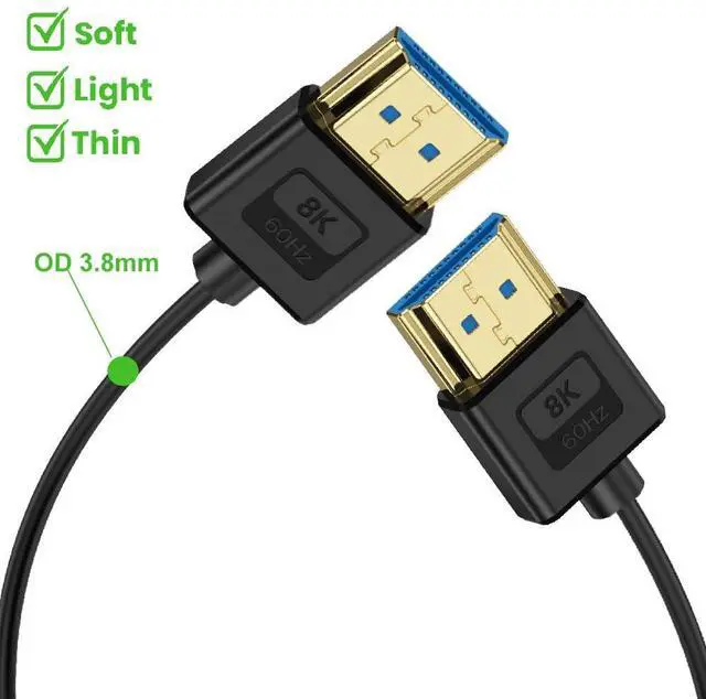 Alt view image 2 of 6 - BUCIER 1ft Micro HDMI to HDMI Silicone Cable, OD 3.8mm Ultra Thin HDMI 2.1 Cord, Straight Micro HDMI Male to Straight HDMI Male 48Gbps Ultra High Speed Cable, 10K@96Hz, 8K@60Hz, Dynamic HDR