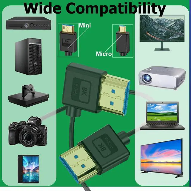 Alt view image 6 of 6 - BUCIER 1ft Micro HDMI to HDMI Silicone Cable, OD 3.8mm Ultra Thin HDMI 2.1 Cord, Straight Micro HDMI Male to Straight HDMI Male 48Gbps Ultra High Speed Cable, 10K@96Hz, 8K@60Hz, Dynamic HDR