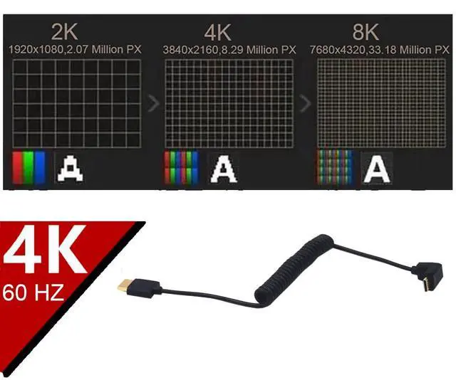 Alt view image 4 of 5 - BUCIER 3.9 Feet Mini HDMI to HDMI 4K@60Hz Coiled Cable, Upward Angle Mini HDMI 2.0 Male to HDMI 2.0 Male High Definition Adapter Converter Spiral Spring Cord, 18Gbps High Speed