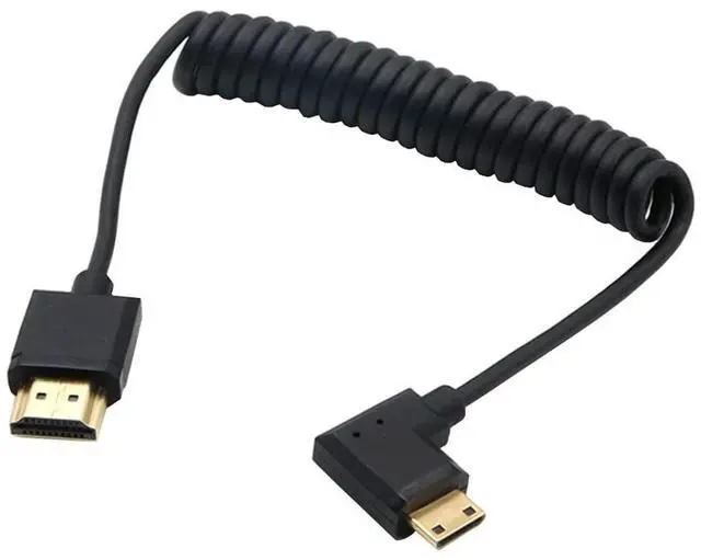 Alt view image 4 of 5 - BUCIER 3.9 Feet Mini HDMI to HDMI 4K@60Hz Coiled Cable,Left Angle Mini HDMI 2.0 Male to HDMI 2.0 Male High Definition Adapter Converter Spiral Spring Cord, 18Gbps High Speed