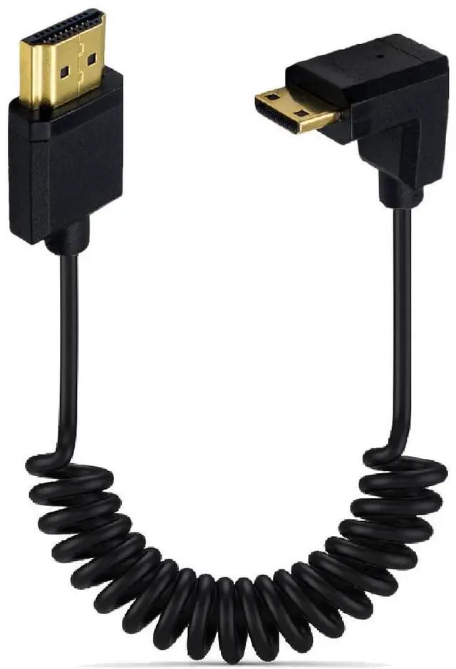 Main image of BUCIER 3.9 Feet Mini HDMI to HDMI 4K@60Hz Coiled Cable, Downward Angle Mini HDMI 2.0 Male to HDMI 2.0 Male High Definition Adapter Converter Spiral Spring Cord, 18Gbps High Speed