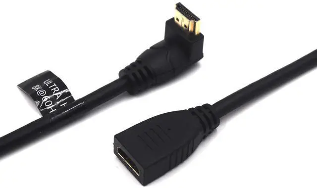 Alt view image 3 of 7 - BUCIER 2 Feet 48Gbps HDMI 8K@60Hz Extension Ultra HD Cable, Straight Female to Up Angle Male HDMI 2.1 Extender High Speed Shield Cord for Xbox TV PS4 PS5 Switch, Support 4K@120Hz, 3D Dynamic HDR