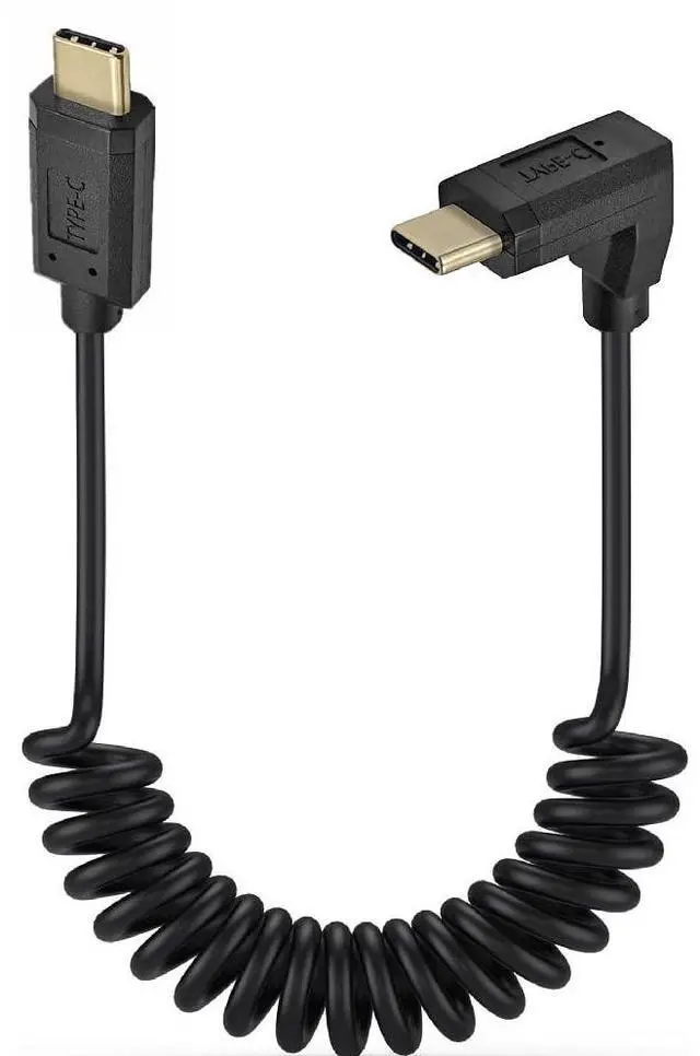 Main image of BUCIER 6 Feet 3A & 10Gbps USB 3.1 Type C Coiled Cable, Straight Male to UP & Down Angle Male USB C Sync Charging & Data Transferring High Speed Spring Spiral Cord, 4K@60hz AV Monitor Cable