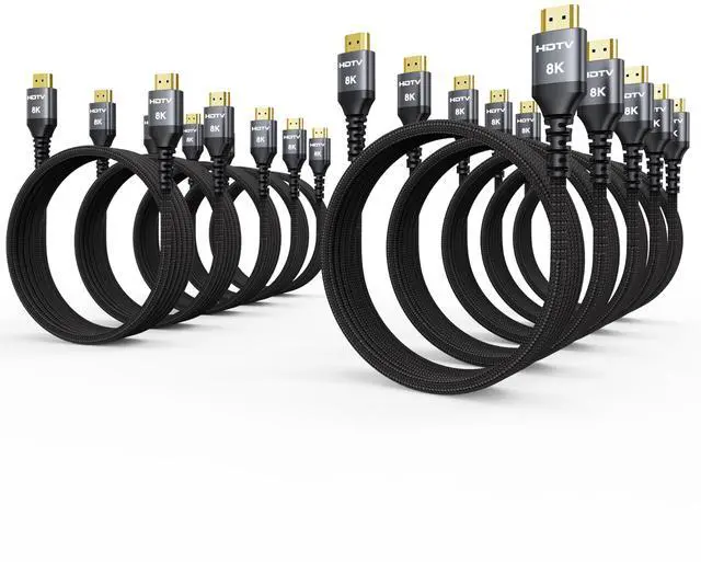 Main image of 8K HDMI Cable 6FT 10-Pack, High Speed 48Gbps HDMI 2.1 Cord, Support 8K@60Hz & 4K@120Hz, HDR10+, SBTM, 12bit, 3D, eARC, Dolby Atmos, DTS:X, HDCP 2.3 for TV, Monitor, Apple TV, Roku, Soundbar, PS5, Xbox