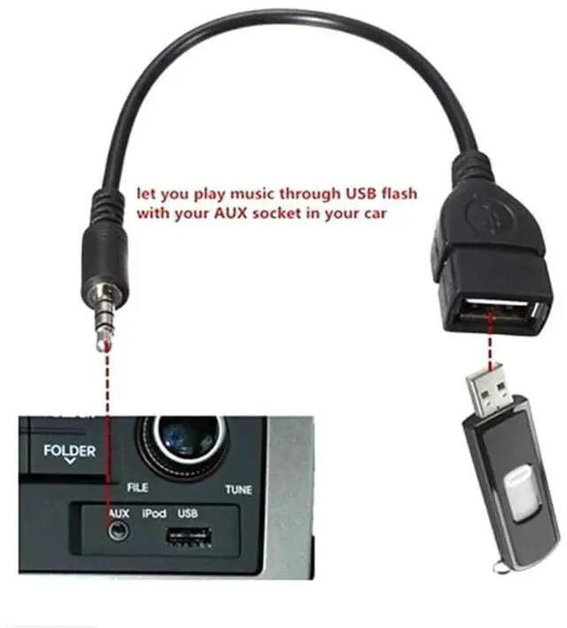 Alt view image 4 of 7 - BUCIER 2-Pack AUX to USB Adapter, 3.5mm Male Audio Jack to USB 2.0 Female Converter for Car Gold-Plated Anti-Interference Cable for Playing Music from U Disk