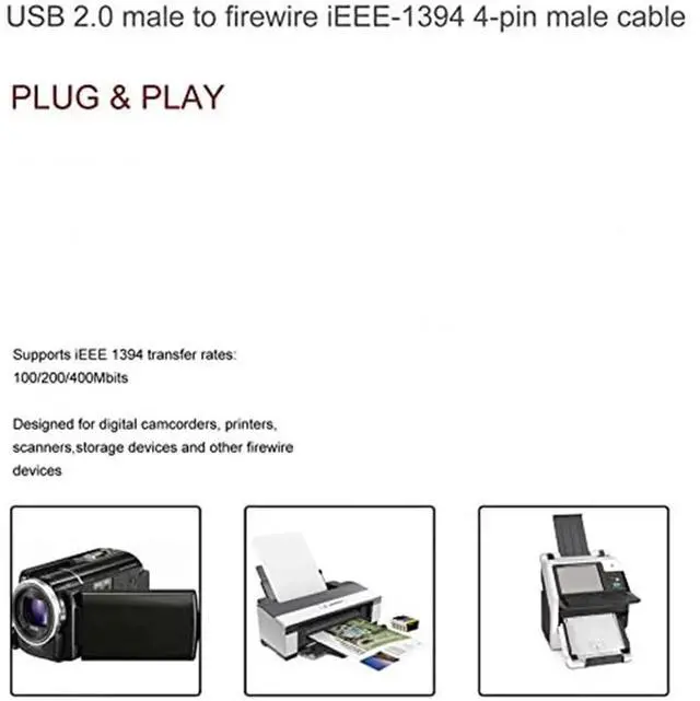 Alt view image 5 of 7 - BUCIER 1.5m USB to IEEE 1394 Firewire 4 Pin Adapter Cable Converter Cord for iLink