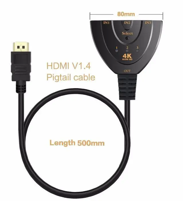 Alt view image 3 of 7 - BUCIER HDMI Splitter Adapter Cable, 1080P HDMI Splitter 3 in 1 Out, HDMI Male to 2 HDMI Female 1 to 2 Way Splitter Cable for HDTV, LCD Monitor and Projectors