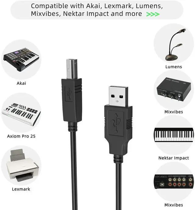 Main image of BUCIER USB 2.0 Printer Cable to Computer USB Printer Scanner Cable High Speed A Male to B Male Cord Compatible with HP, Epson, Lexmark, Xerox, Samsung (10M)