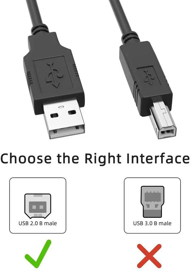 Alt view image 2 of 7 - BUCIER USB 2.0 Printer Cable to Computer USB Printer Scanner Cable High Speed A Male to B Male Cord Compatible with HP, Epson, Lexmark, Xerox, Samsung (10M)