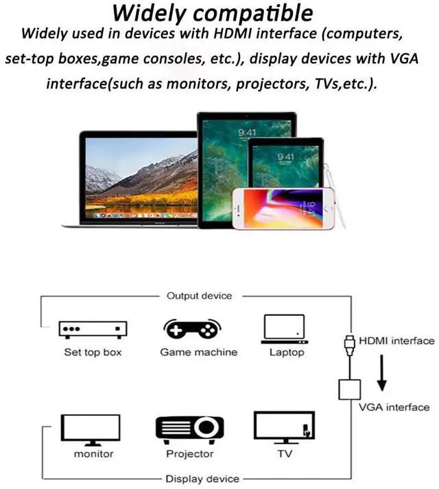 Alt view image 6 of 6 - BUCIER HDMI to VGA with 3.5mm Audio Cable, Gold-Plated HDMI to VGA Adapter Compatible for Computer, Desktop, Laptop, PC, Monitor, Projector, HDTV, Chromebook, Raspberry Pi, Roku, Xbox and More - Black