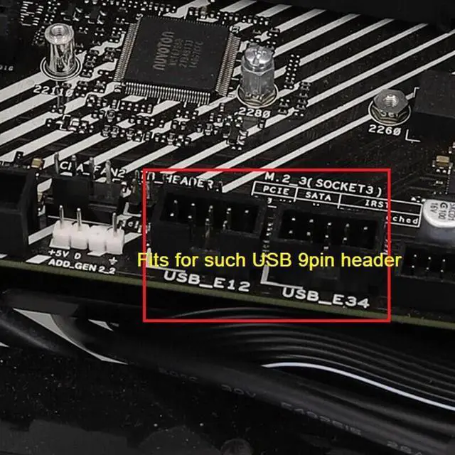 Alt view image 4 of 6 - BUCIER 1 Pack Motherboard 9 Pin USB 2.0 to Dual 9 Pin Extension Splitter, Motherboard USB Splitter 9 Pin Header Cable, USB2.0 Header Splitter for Internal Computer Motherboard (Braided Black)