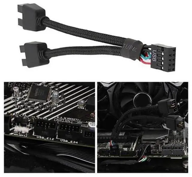 Alt view image 6 of 6 - BUCIER 1 Pack Motherboard 9 Pin USB 2.0 to Dual 9 Pin Extension Splitter, Motherboard USB Splitter 9 Pin Header Cable, USB2.0 Header Splitter for Internal Computer Motherboard (Braided Black)