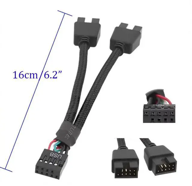 Alt view image 5 of 6 - BUCIER 1 Pack Motherboard 9 Pin USB 2.0 to Dual 9 Pin Extension Splitter, Motherboard USB Splitter 9 Pin Header Cable, USB2.0 Header Splitter for Internal Computer Motherboard (Braided Black)