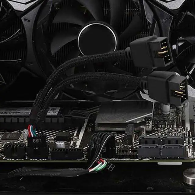 Alt view image 3 of 6 - BUCIER 1 Pack Motherboard 9 Pin USB 2.0 to Dual 9 Pin Extension Splitter, Motherboard USB Splitter 9 Pin Header Cable, USB2.0 Header Splitter for Internal Computer Motherboard (Braided Black)