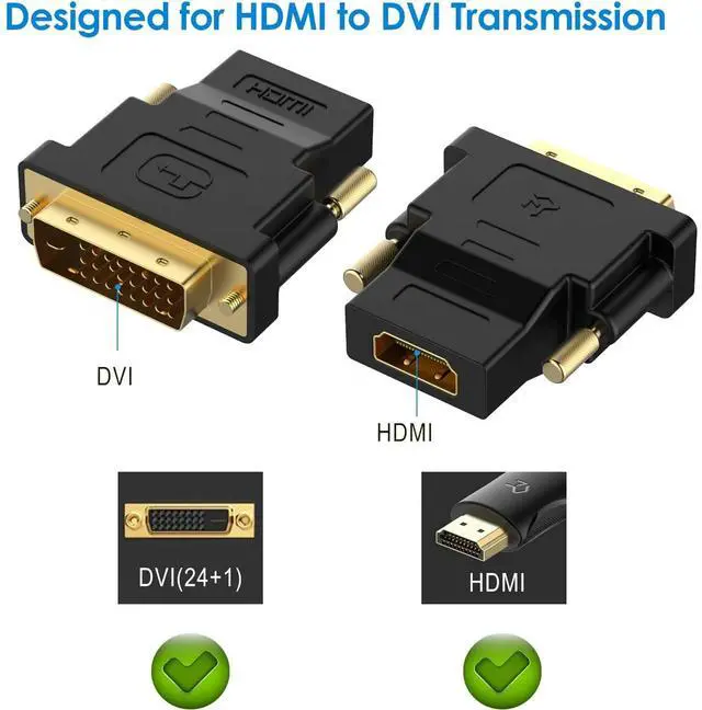 Alt view image 2 of 7 - BUCIER DVI to HDMI, Bidirectional DVI-D to HDMI Male to Female Adapter with Gold-Plated 2 Pack