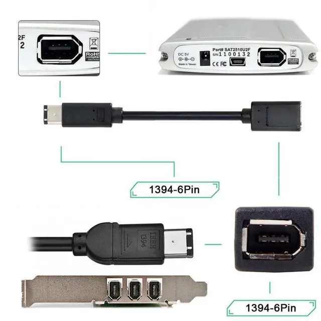 Alt view image 6 of 7 - BUCIER IEEE 1394 6Pin Firewire to 1394a 6Pin Female to Male Extension Data Video Capture Card Support 400 to 400 Cable 20cm