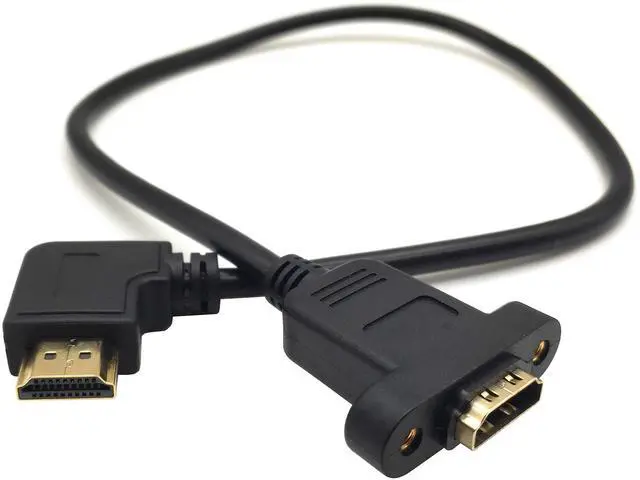 Alt view image 2 of 7 - BUCIER Panel Mount HDMI Extension Cable, 1.6Ft/50cm High Speed HDMI Female to Male Cable with Screw Nut Support 4K Resolution for Blu Ray Player, 3D TV, Roku, Xbox360(Black) (Right-Angled)