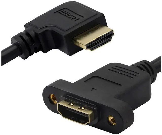Alt view image 5 of 7 - BUCIER Panel Mount HDMI Extension Cable, 1.6Ft/50cm High Speed HDMI Female to Male Cable with Screw Nut Support 4K Resolution for Blu Ray Player, 3D TV, Roku, Xbox360(Black) (Right-Angled)