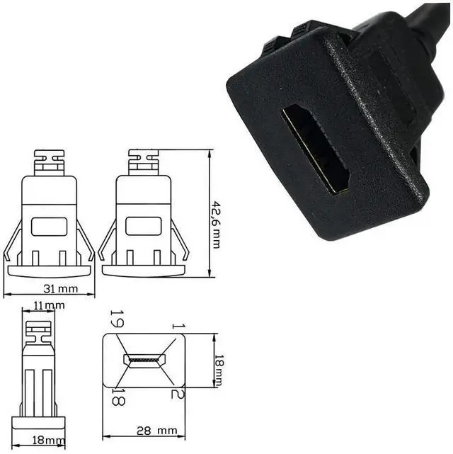Alt view image 5 of 5 - BUCIER HDMI Square Flush Mount Cable, HDMI Male to Female Mount Extension Cable, Dash Flush Panel Mount Cable for Car, Boat and Motorcycle 1M/3Ft