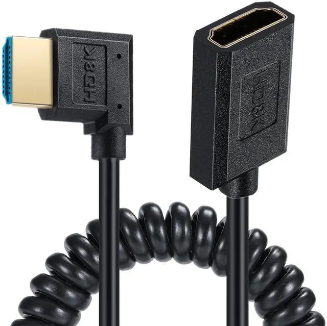 Alt view image 2 of 7 - BUCIER 8K HDMI Extension Cable, 4Ft Coiled HDMI 2.1 Male to Female 90 Degree Angle Spiral Extender Cord, High Speed Supports 48Gbps 8K@60 for Camera, Camcorder, Monitor TV, PC and More (Right Angle)