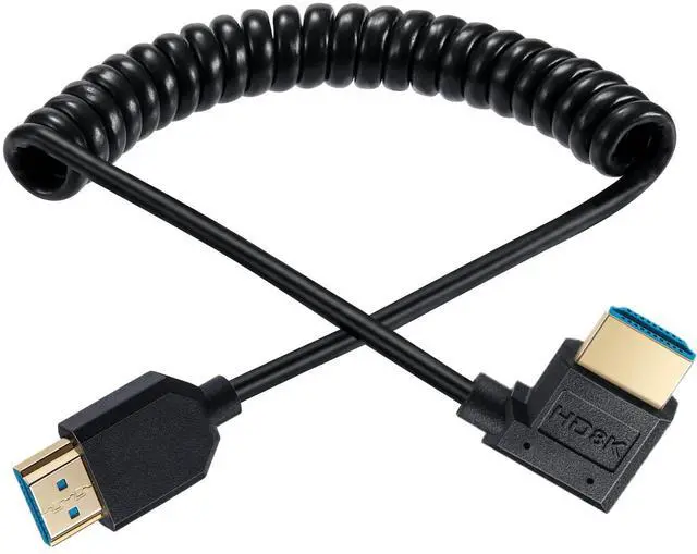 Main image of BUCIER 8K HDMI Cable, 4Ft Coiled HDMI 2.1 Male to Male 90 Degree Angle Spiral Extender Cord, High Speed Supports 48Gbps 8K@60 for Camera, Camcorder, HD TV, PC and More (Right Angle)