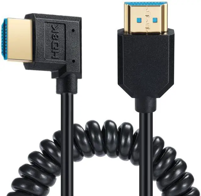 Alt view image 2 of 6 - BUCIER 8K HDMI Cable, 4Ft Coiled HDMI 2.1 Male to Male 90 Degree Angle Spiral Extender Cord, High Speed Supports 48Gbps 8K@60 for Camera, Camcorder, HD TV, PC and More (Right Angle)