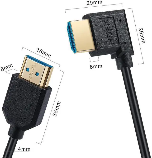 Alt view image 3 of 6 - BUCIER 8K HDMI Cable, 4Ft Coiled HDMI 2.1 Male to Male 90 Degree Angle Spiral Extender Cord, High Speed Supports 48Gbps 8K@60 for Camera, Camcorder, HD TV, PC and More (Right Angle)