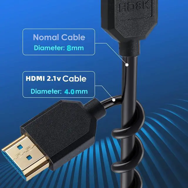 Alt view image 5 of 6 - BUCIER 8K HDMI Cable, 4Ft Coiled HDMI 2.1 Male to Male 90 Degree Angle Spiral Extender Cord, High Speed Supports 48Gbps 8K@60 for Camera, Camcorder, HD TV, PC and More (Right Angle)