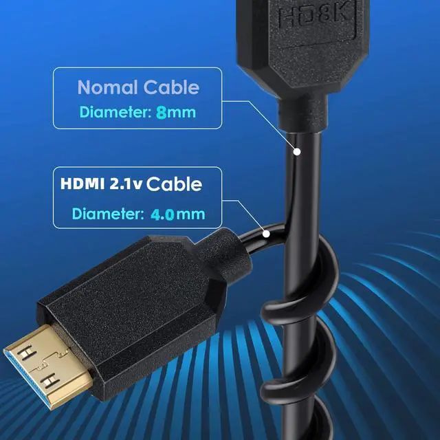 Alt view image 7 of 7 - BUCIER Mini HDMI to HDMI Coiled Cable, 90 Degree Angle 8K Mini HDMI Male to HDMI Male Spring Cord 2.1V 8K@60Hz 4K@120Hz for Tablet Graphics/Video Card, Laptop, and More (1.2M/4FT) (Right Angle)