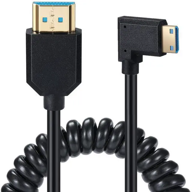 Alt view image 2 of 7 - BUCIER Mini HDMI to HDMI Coiled Cable, 90 Degree Angle 8K Mini HDMI Male to HDMI Male Spring Cord 2.1V 8K@60Hz 4K@120Hz for Tablet Graphics/Video Card, Laptop, and More (1.2M/4FT) (Right Angle)