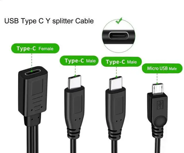 Alt view image 2 of 2 - BUCIER USB C Splitter Charge Cable,1 Feet USB Type C Female to 2 Type C +1 Micro USB Male Splitter Extension Charging Cable, 3 in 1 Fast Charging Cord(Only for Charging)