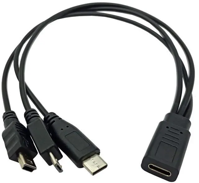 Main image of BUCIER USB C Splitter Charge Cable,1 Feet USB Type C Female to Type C + Micro USB + Mini USB Splitter Extension Charging Cable, 3 in 1 Fast Charging Cord(Only for Charging)