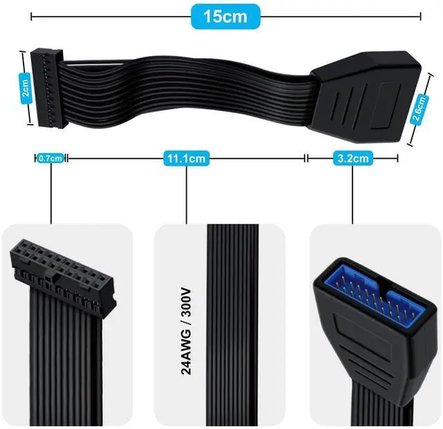 Alt view image 4 of 6 - BUCIER USB 3.0 19/20 Pin Extension Cable USB 3.0 19/20 Pin Internal Extension Header Adapter Cable, for Desktop Computers (15 cm)