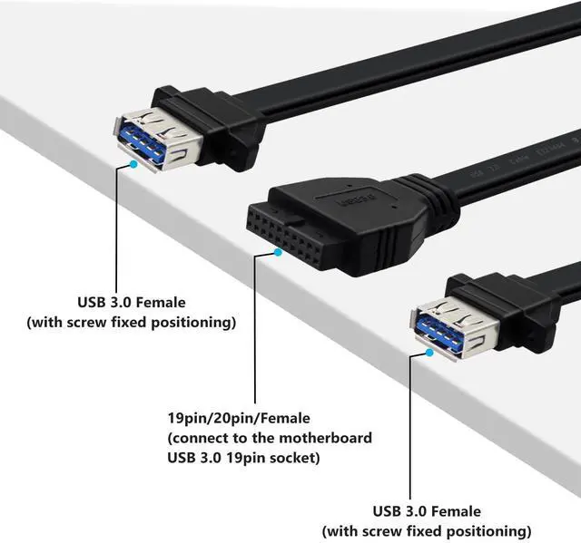 Alt view image 2 of 6 - BUCIER USB 3.0 Front Panel Cable Extension with Panel Mount Holes 5Gbps Motherboard 19/20pin Header Splitter to 2 USB Female (30 cm)