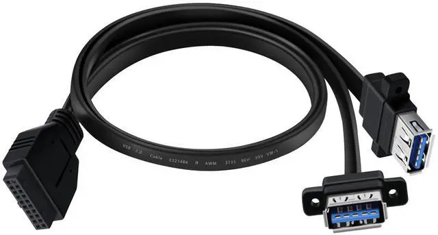 Main image of BUCIER USB 3.0 Front Panel Cable Extension with Panel Mount Holes 5Gbps Motherboard 19/20pin Header Splitter to 2 USB Female (50 cm)