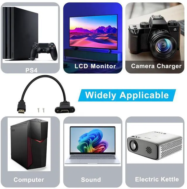 Alt view image 6 of 7 - BUCIER HDMI Male Female Extension Cable with Panel 4K HDMI Short Extender with Screw Holes Panel Mounted, Apply to Blu Ray Players, HDTV, Xbox360, TV (0.5 m/1.6FT)