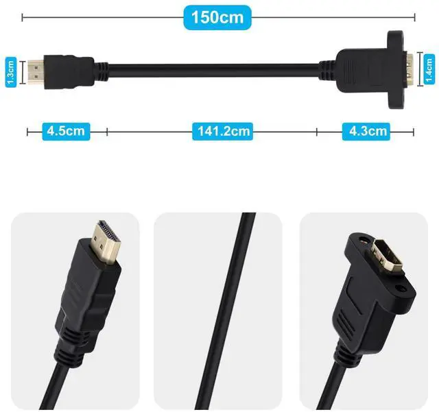 Alt view image 4 of 6 - BUCIER HDMI Male Female Extension Cable with Panel 4K HDMI Short Extender with Screw Holes Panel Mounted, Apply to Blu Ray Players, HDTV, Xbox360, TV (1.5 m/4.9FT)