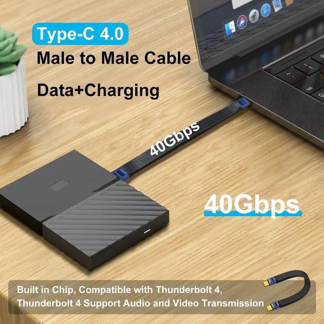 Alt view image 5 of 6 - BUCIER Short Flat USB C Cable 40Gbps High Speed Short USB C Thunderbolt 4 Cable 240W 48V 5A Support Audio & Video 8K@60Hz, for Phones, Laptops, PC (Straight, 13 cm)