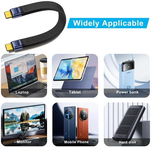 Alt view image 6 of 6 - BUCIER Short Flat USB C Cable 40Gbps High Speed Short USB C Thunderbolt 4 Cable 240W 48V 5A Support Audio & Video 8K@60Hz, for Phones, Laptops, PC (Straight, 13 cm)