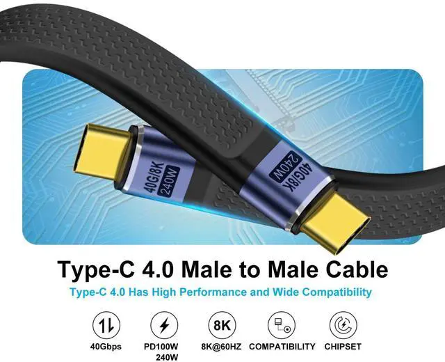 Alt view image 2 of 6 - BUCIER Short Flat USB C Cable 40Gbps High Speed Short USB C Thunderbolt 4 Cable 240W 48V 5A Support Audio & Video 8K@60Hz, for Phones, Laptops, PC (Straight, 13 cm)