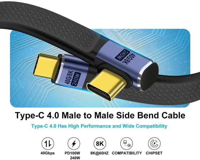 Alt view image 2 of 6 - BUCIER Short Flat USB C Cable 40Gbps High Speed Short USB C Thunderbolt 4 Cable 240W 48V 5A Support Audio & Video 8K@60Hz, for Phones, Laptops, PC (Left Right Bent, 13 cm)